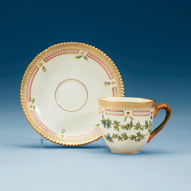 A set of seven Royal Copenhagen 'Flora Danica' coffee cups with saucers, Denmark, 20th Century.