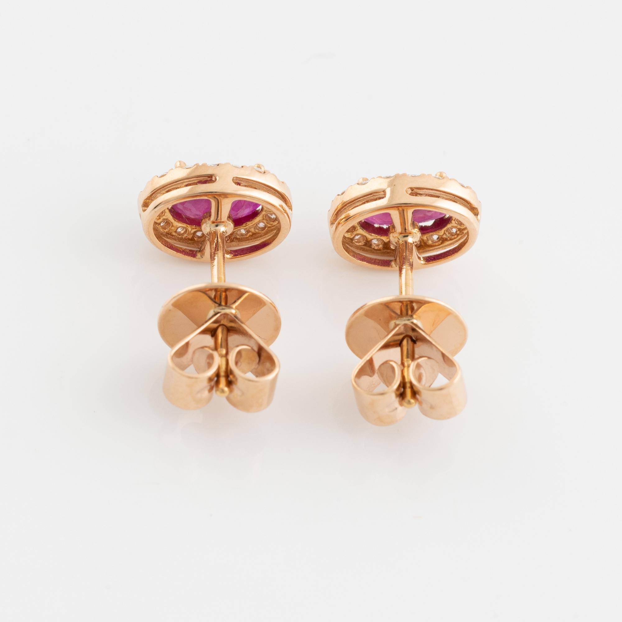 Ruby and brilliant cut diamond earrings.