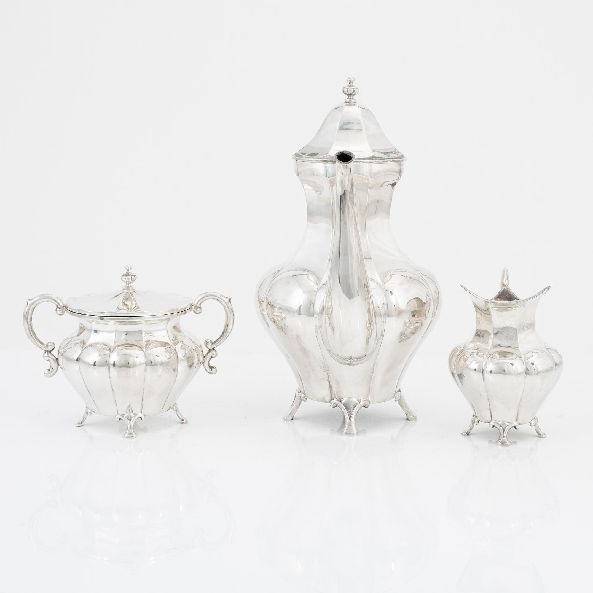 Sixten Allvin & Co, kaffeservis, 3 delar, silver, Vetlanda 1964-65.