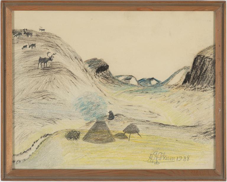 NILS NILSSON SKUM, crayon and pencil, signed N.N. Skum and dated 1938.