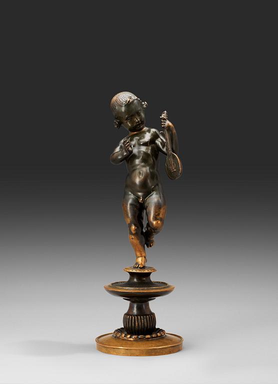 An Ansgar Almqvist bronze sculpture of a putti, Herman Bergman Fud, Stockholm.