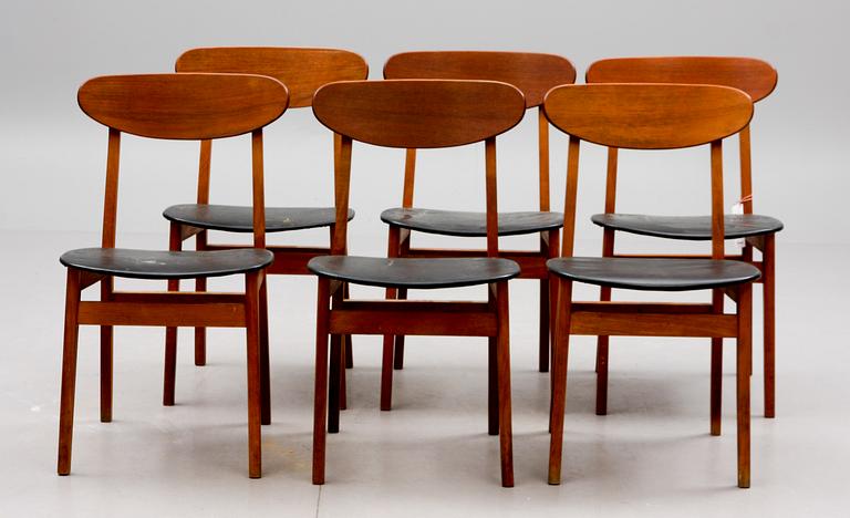 STOLAR, 6 st, teak och bok, Danmark. 1900-talets mitt.