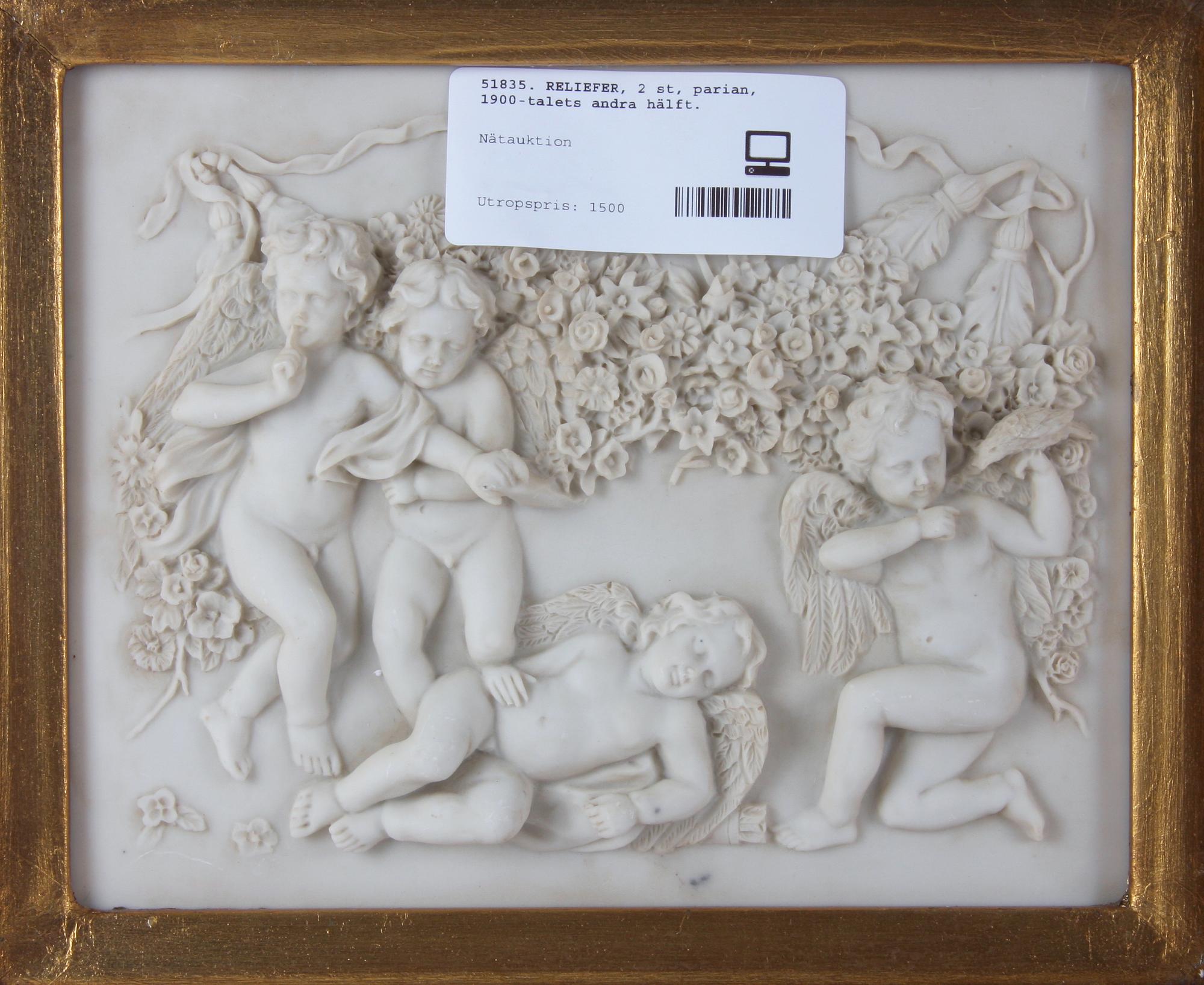 RELIEFER, 2 st, parian, 1900-talets andra hälft.