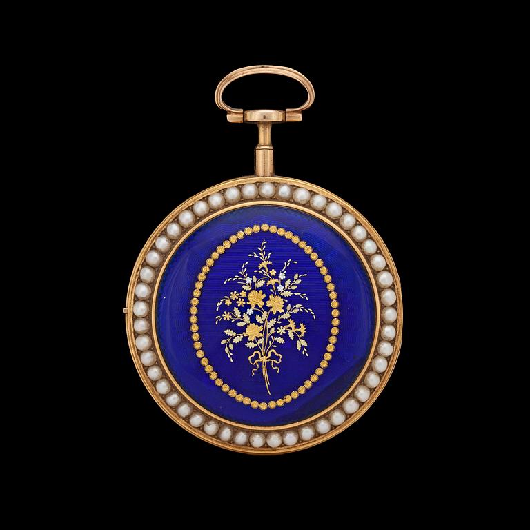 A gold and enamel pocket watch, F. Crump, London.