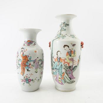 Vases, 2 pcs, and a box with a lid, 2 pcs, China, 20th century.