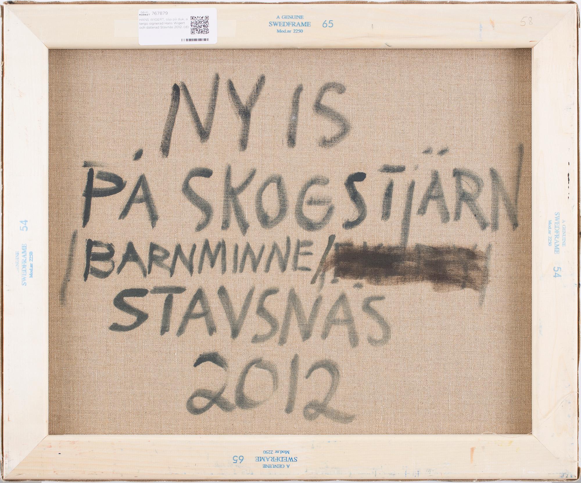HANS WIGERT, oil on canvas signed Hans Wigert and dated Stavsnäs 2012 on verso.