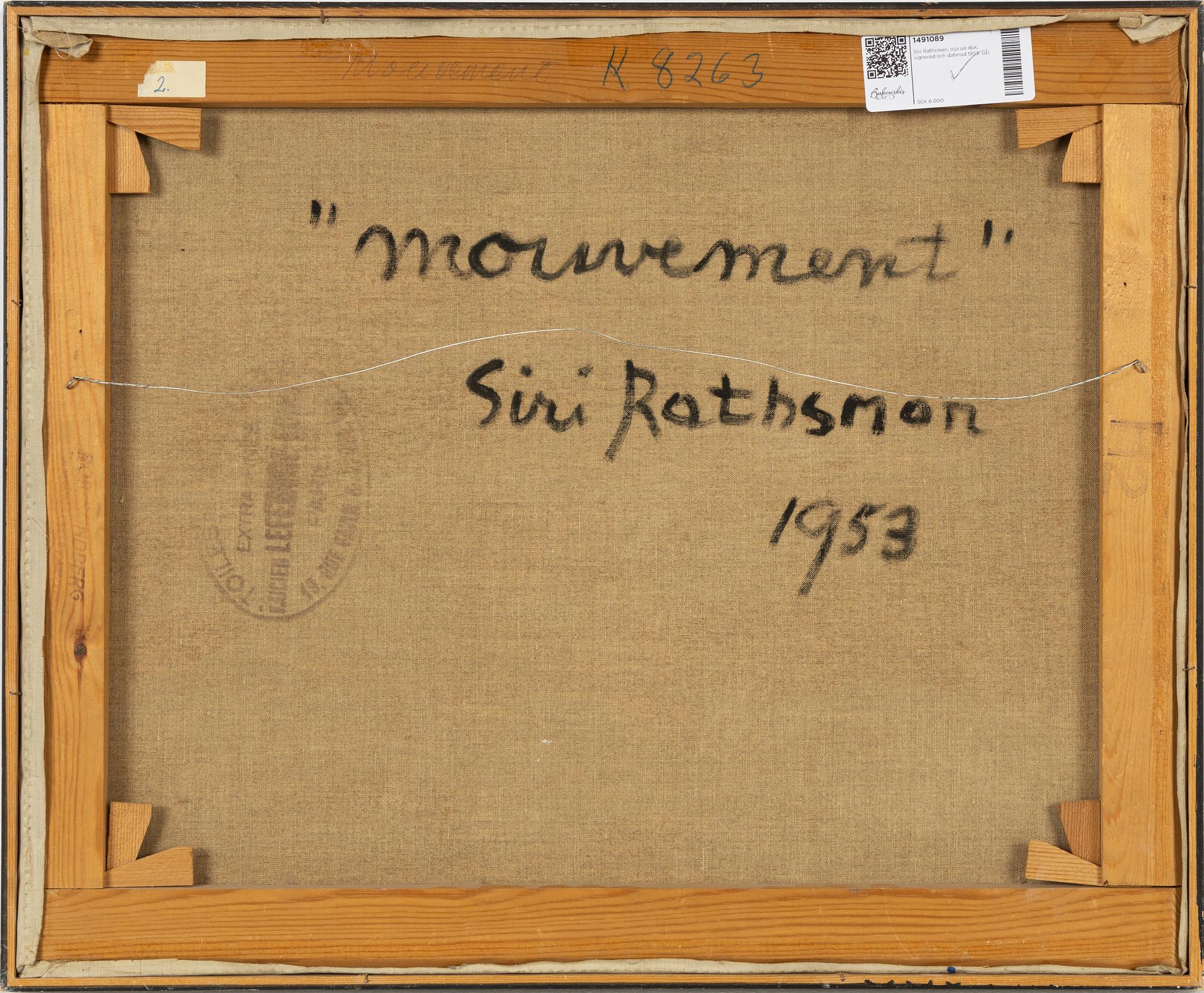 Siri Rathsman, oil on canvas, signed and dated 1953.