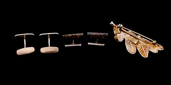 MANSCHETTKNAPPAR, 2 par samt BROSCH, silver, 1900-tal. Vikt ca 29 gram.