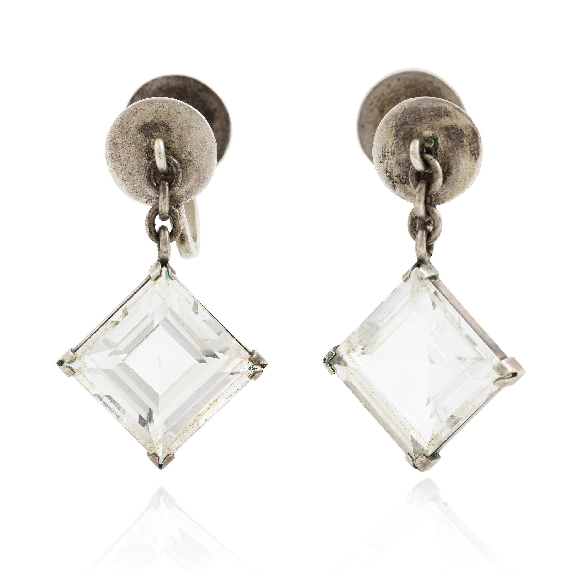 Wiwen Nilsson, a pair of earrings, sterling silver and step-cut rock crystal, Lund 1943.