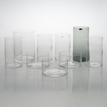 KAJ FRANCK, A set of nine 1970s lidded 'Purtilo' glass jars, Arabia / Wärtsilä.