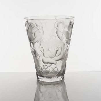 Lalique, a glass 'Ispahan rose' vase, second half of the 20th century.