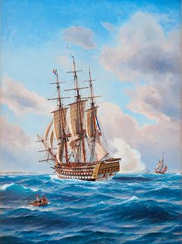 489. Jacob Hägg, Franskt linjeskepp till segel.