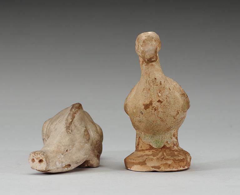 A potted figure of a duck and a wild boar, Tang dynasty (618-907).