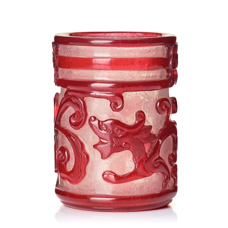 Penselställ, pekingglas. Kina, med sigillmärke.