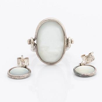 Vivianna Torun Bülow-Hübe ring and earrings sterling silver and abalone mother of shell.