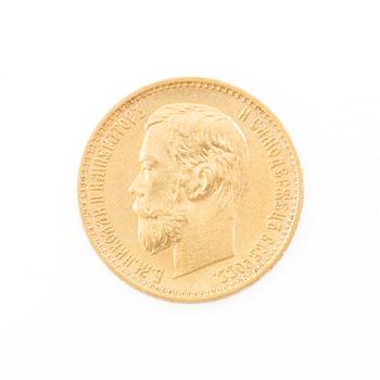Gold coin, Nicholas II, Russia, 5 Rubles, 1898.