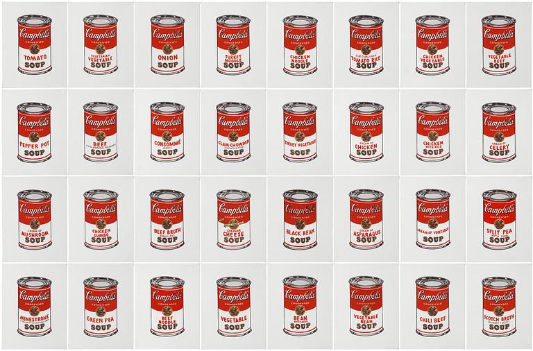 Richard H. Pettibone, "Andy Warhol, '32 Cans of Campbell's Soup', 1962".