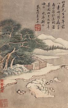 An album with eight landscape paintings, copies after Gu Fang (Gu Ruozhou, active c. 1700), Qing dynasty, 19th Century.