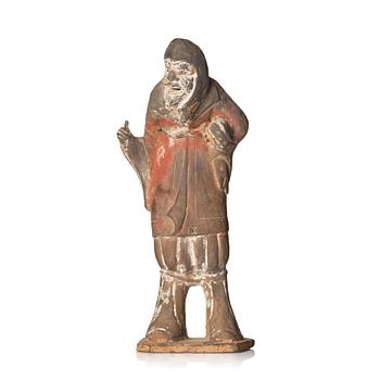 A sculptured pottery figure of a foreigner, Wei/Sui dynasty.