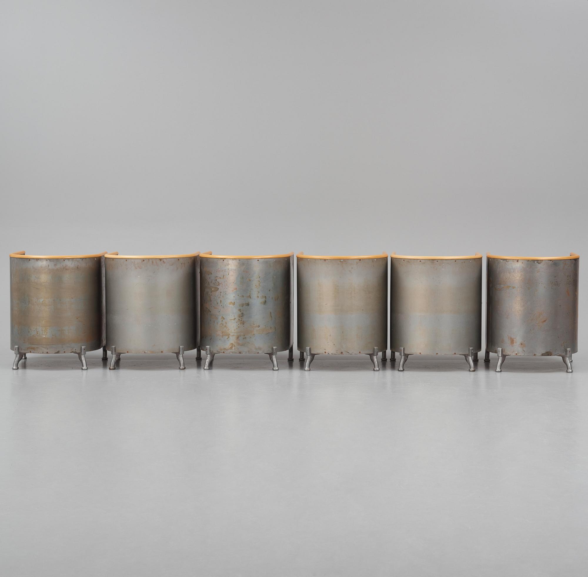 Mats Theselius, a set of six custom ordered "Aluminiumfåtölj", Källemo, Värnamo ca. 1990.
