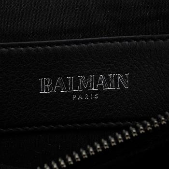 BALMAIN, a black suede shoulder bag with paste.