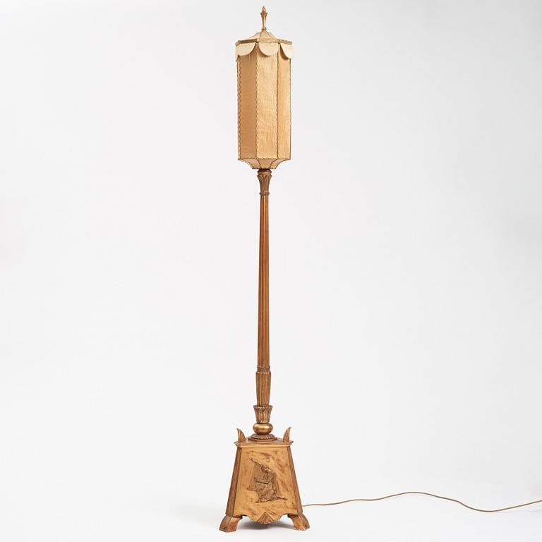 Helge Werner, a Swedish Grace gilt wood floor lamp, 1920-30s.