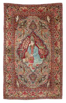 820A. RUG. Antique Kerman Laver Figural. 224 x 142 cm.