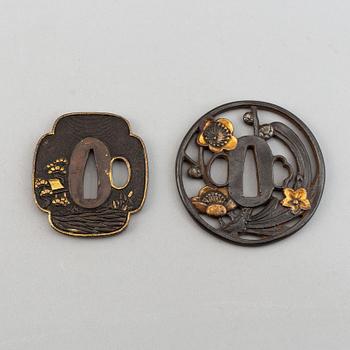 Two Japanese bronze Tsubas, Meiji period (1868-1912).