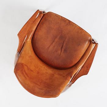 Ib Kofod-Larsen, a teak and cognac coloured leather 'Sälen' easy chair, Olof Perssons Fåtöljindustri (OPE), Sweden, 1950-60s.