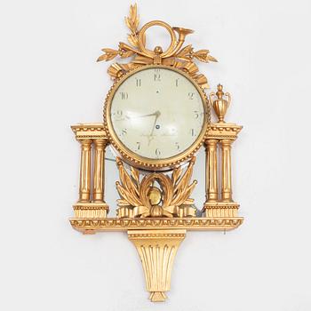 A Gustavian gilt wall clock, Israel Dahlström (master in Stockholm 1792-1829).