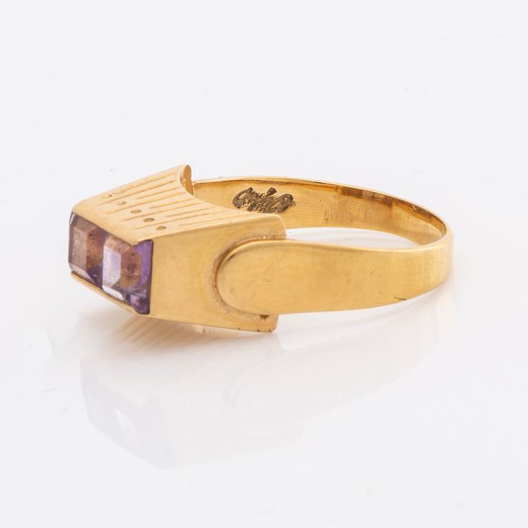 2 RINGS 18K gold, amethystes and bloodstone.