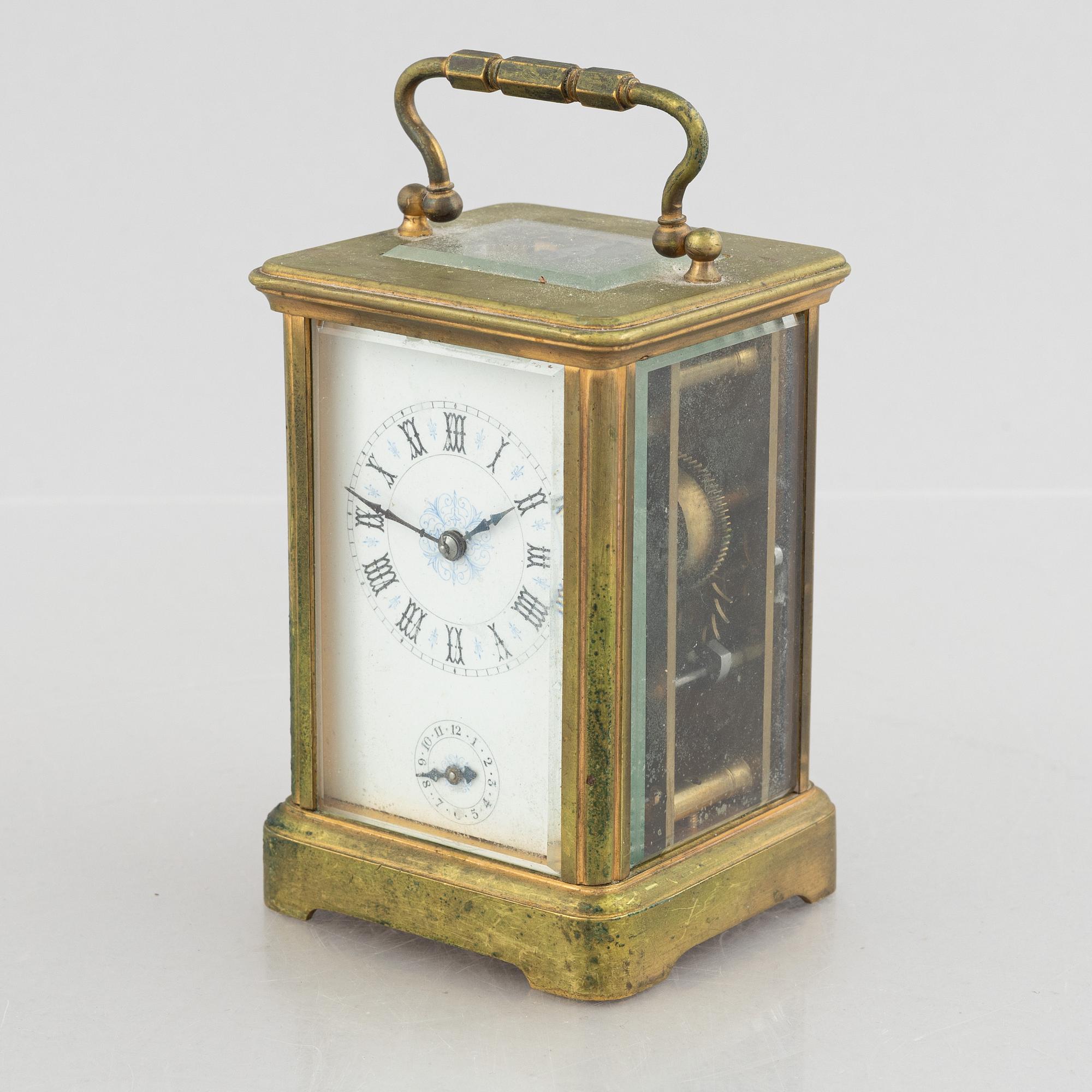 A carriage alarm clock, around 1900.