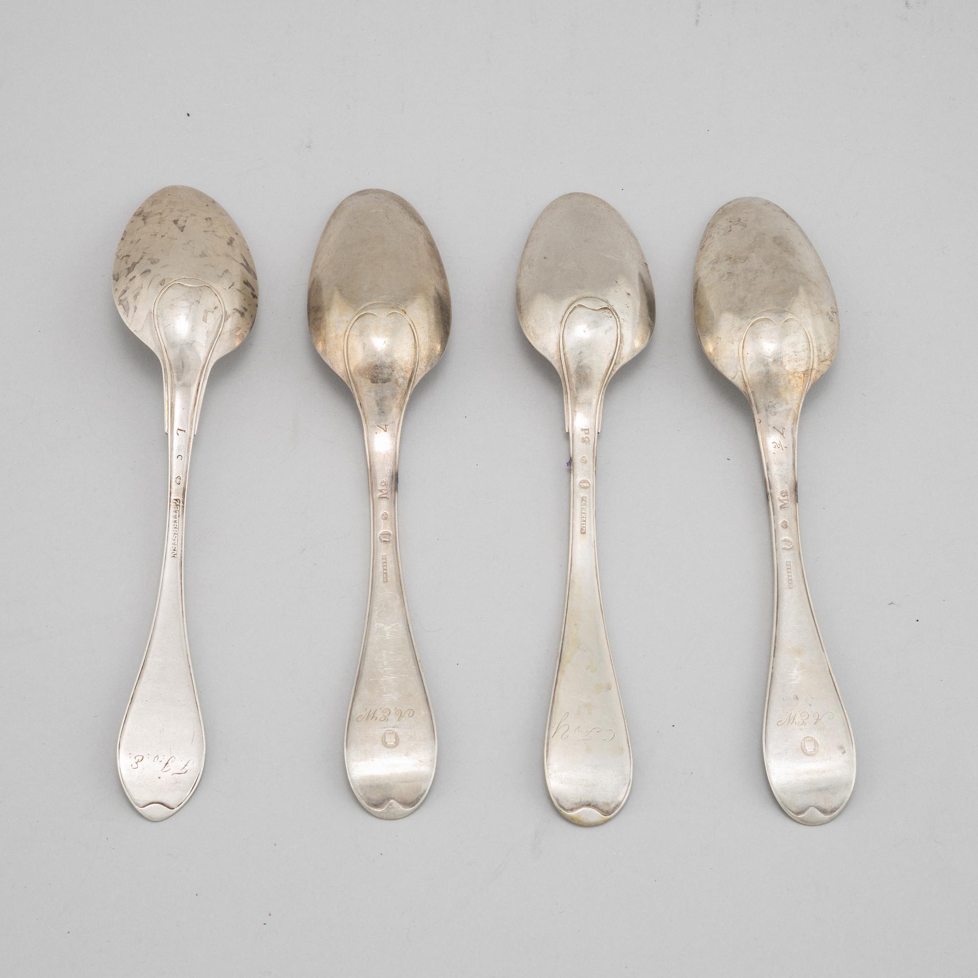 A set of four silver spons, among others mark of Pehr Zethelius, Stockhom 1797.