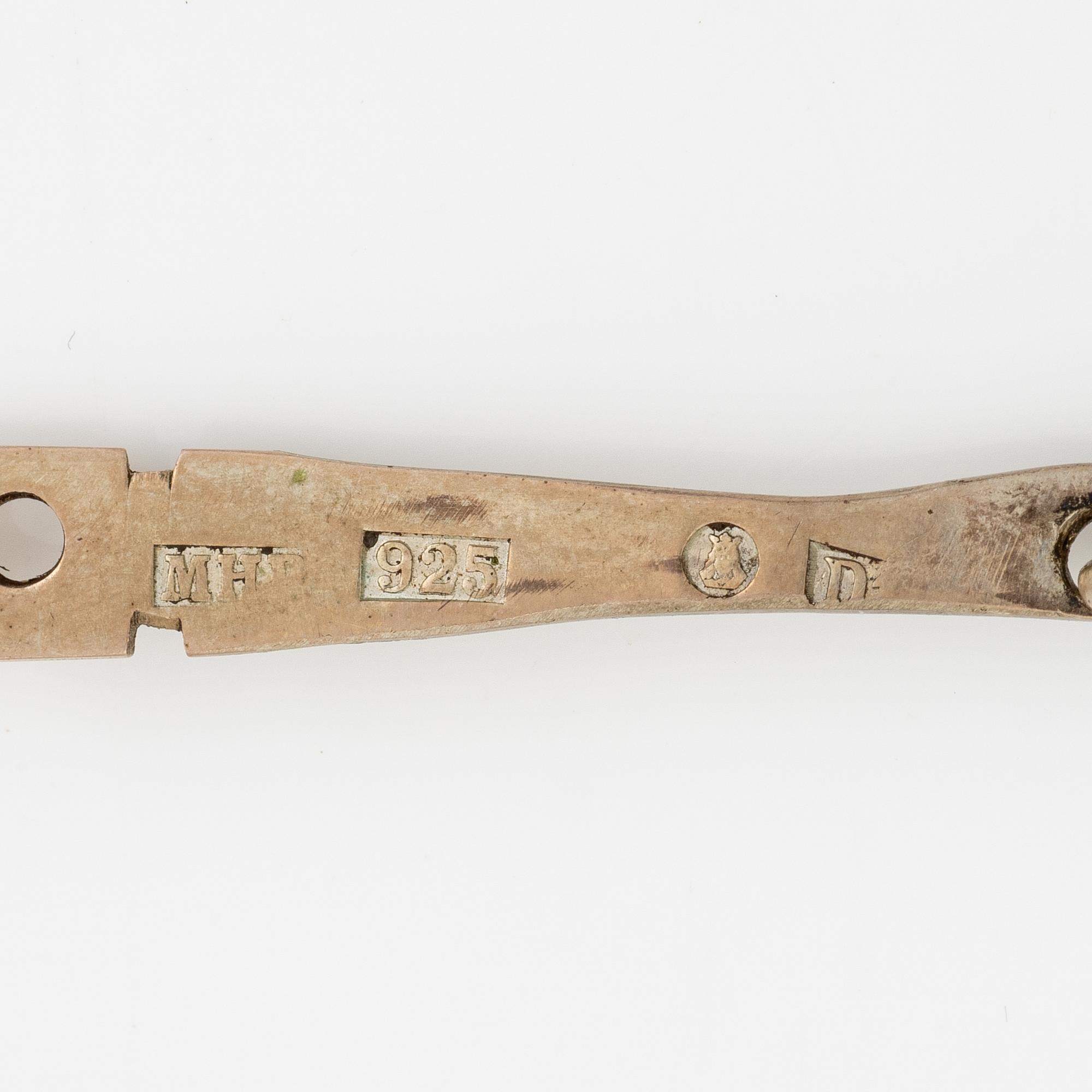 Earrings, a pair, silver with shell, 1970s.