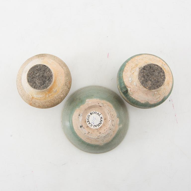A group of three celadon glazed vessels, Sawankhalok, Thailand, 15th/16th century.