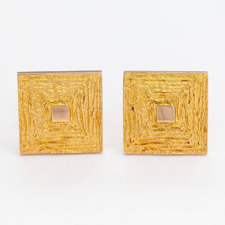 Björn Weckström, manschettknappar  och slipsnål, "Ruta", 14K guld, Pekka Anttila samt Lapponia.