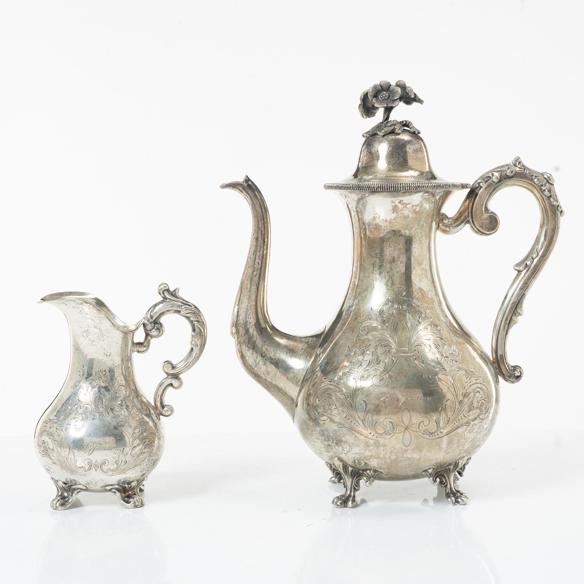 Frans Holm, coffee pot and cream jug, silver, Vadstena, 1877-79.