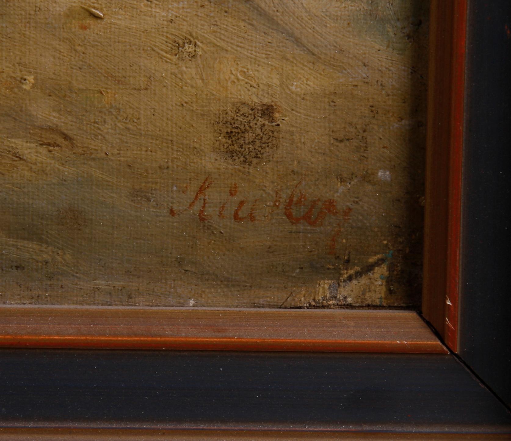 OKÄND KONSTNÄR. Olja på duk, 1800/1900-tal. Bär sign.