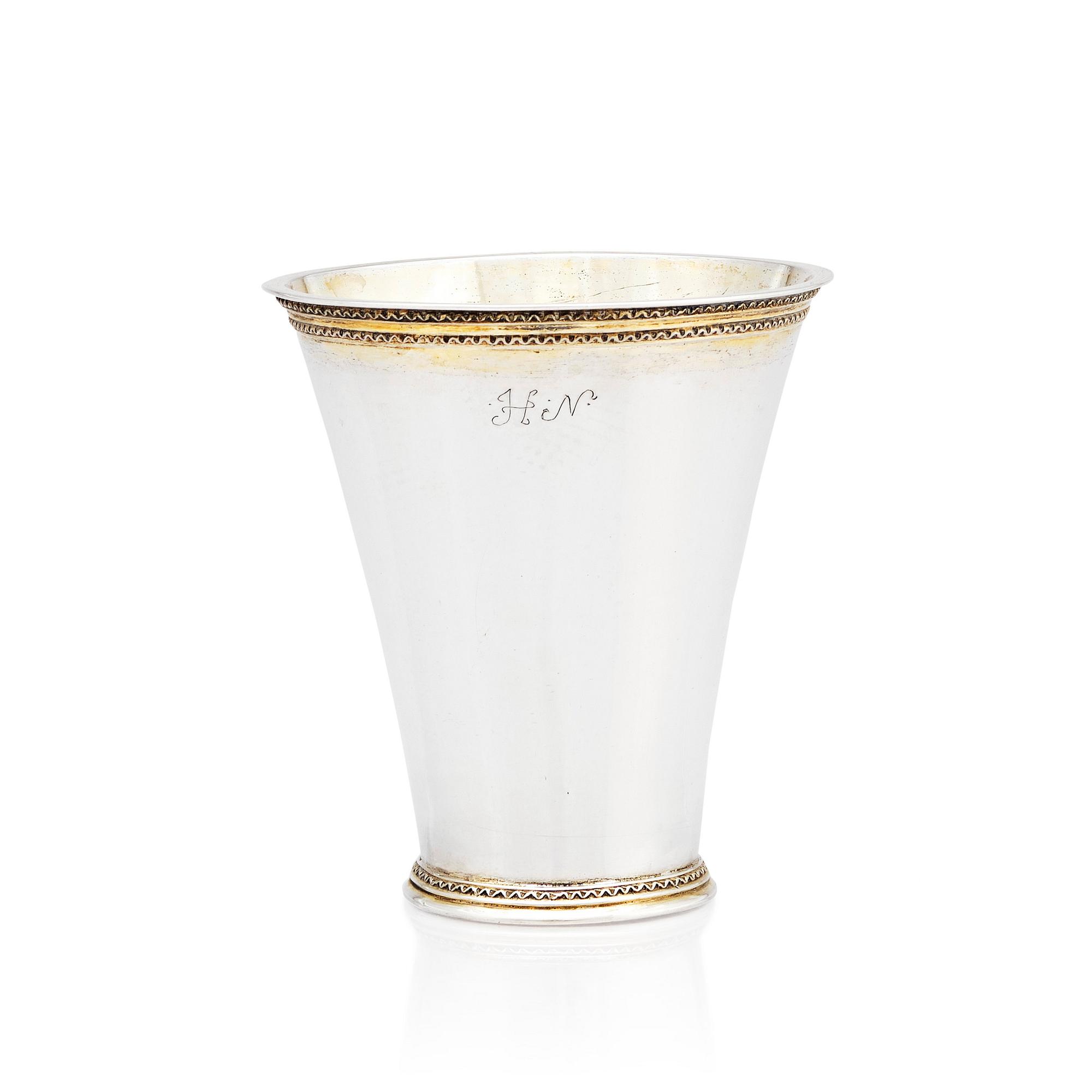 A Swedish 18th century parcel-gilt silver beaker, mark of Abraham Wirgman, Göteborg, 1715.
