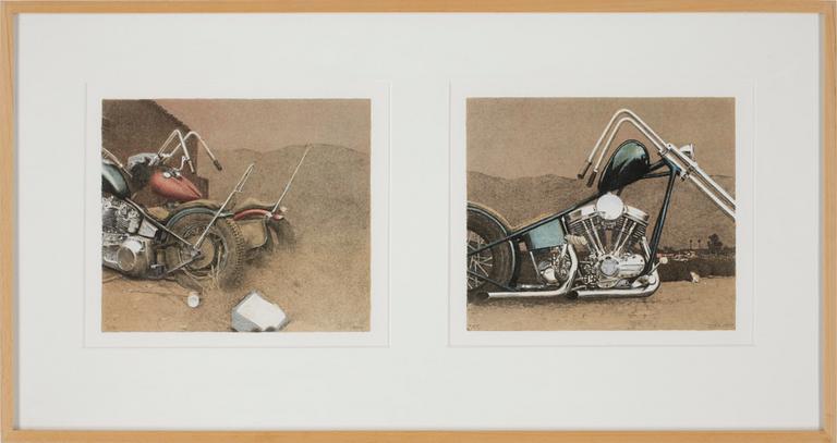 JOHN-E FRANZÉN, 2 st, samramade, färglitografier, monogramsign, dat 1998, numr 245/320.