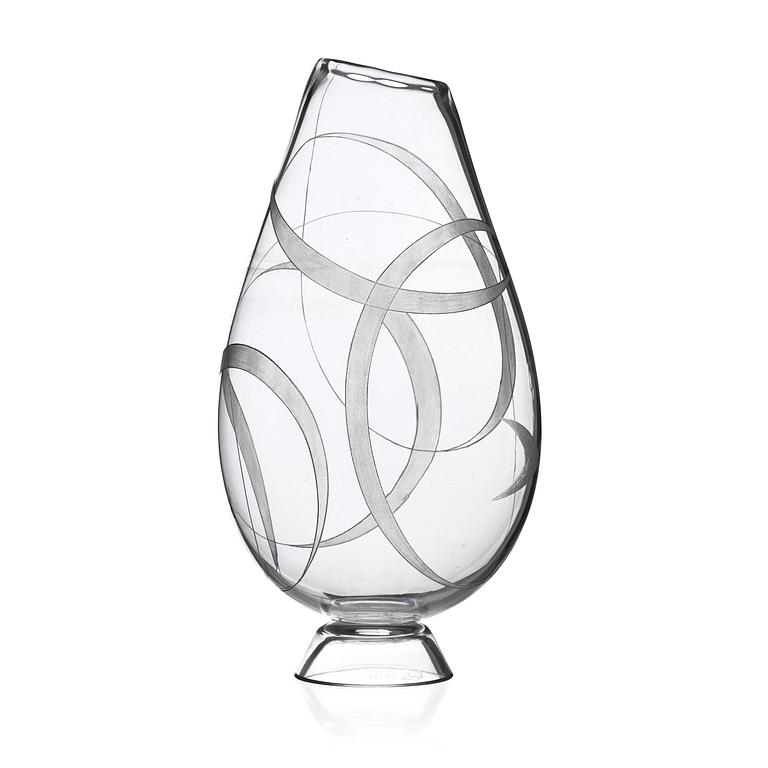 Vicke Lindstrand, an engraved glass vase, Kosta 1950's.