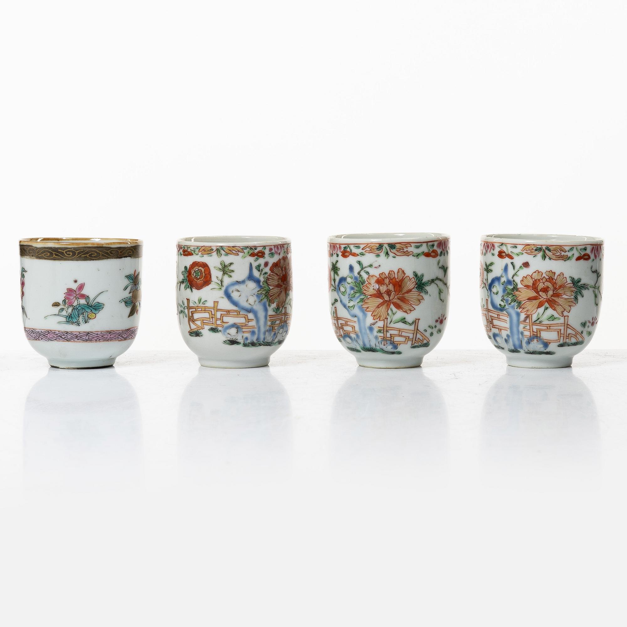 A group lot of 11 Chinese cups, Qing dynasty, Qianlong (1736-95).