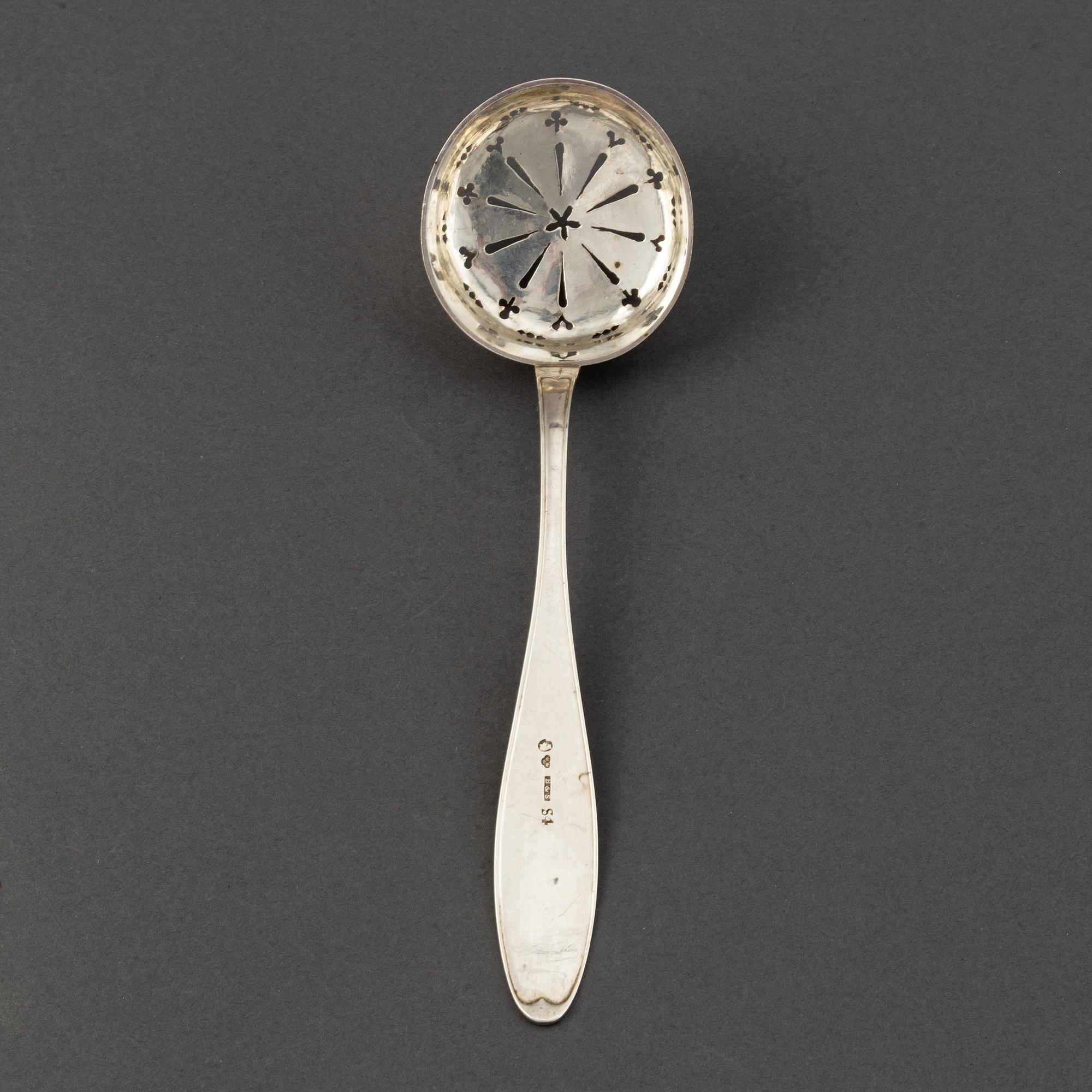 A Swedish 19th century silver caster-spoon, mark of Barkander & Söhrling, Linköping 1848.