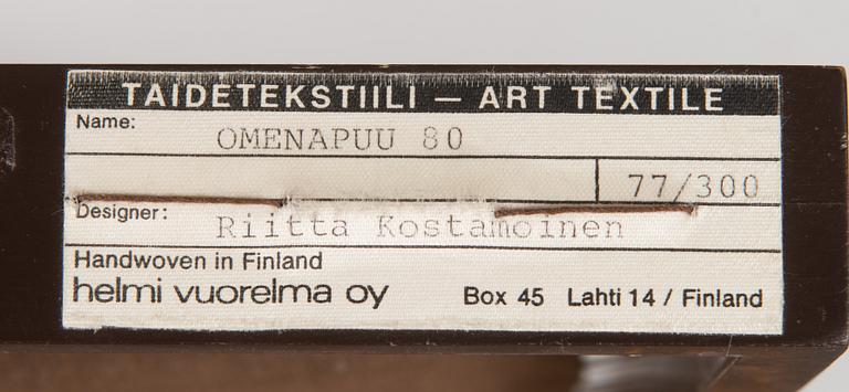 Riitta Kostamoinen, kuultokudos, numeroitu 77 /300 Helmi Vuorelma OY.