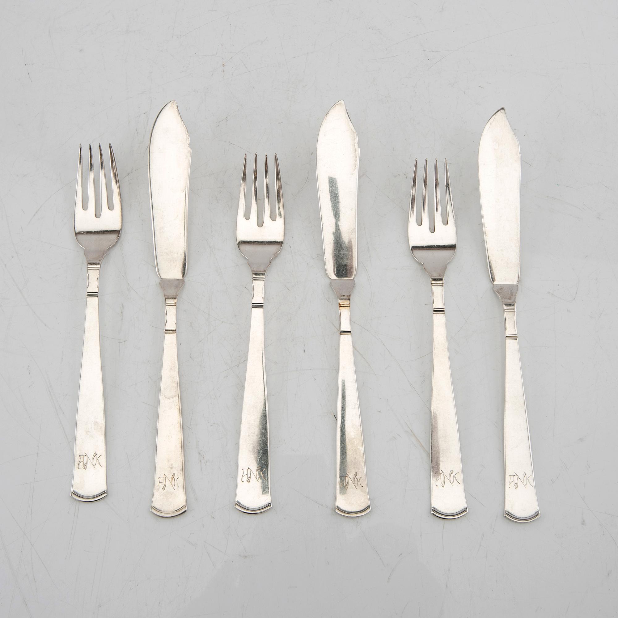 Jacob Ängman, fiskbestick 36 dlr "Rosenholm" GAB Stockholm 1950-tal.