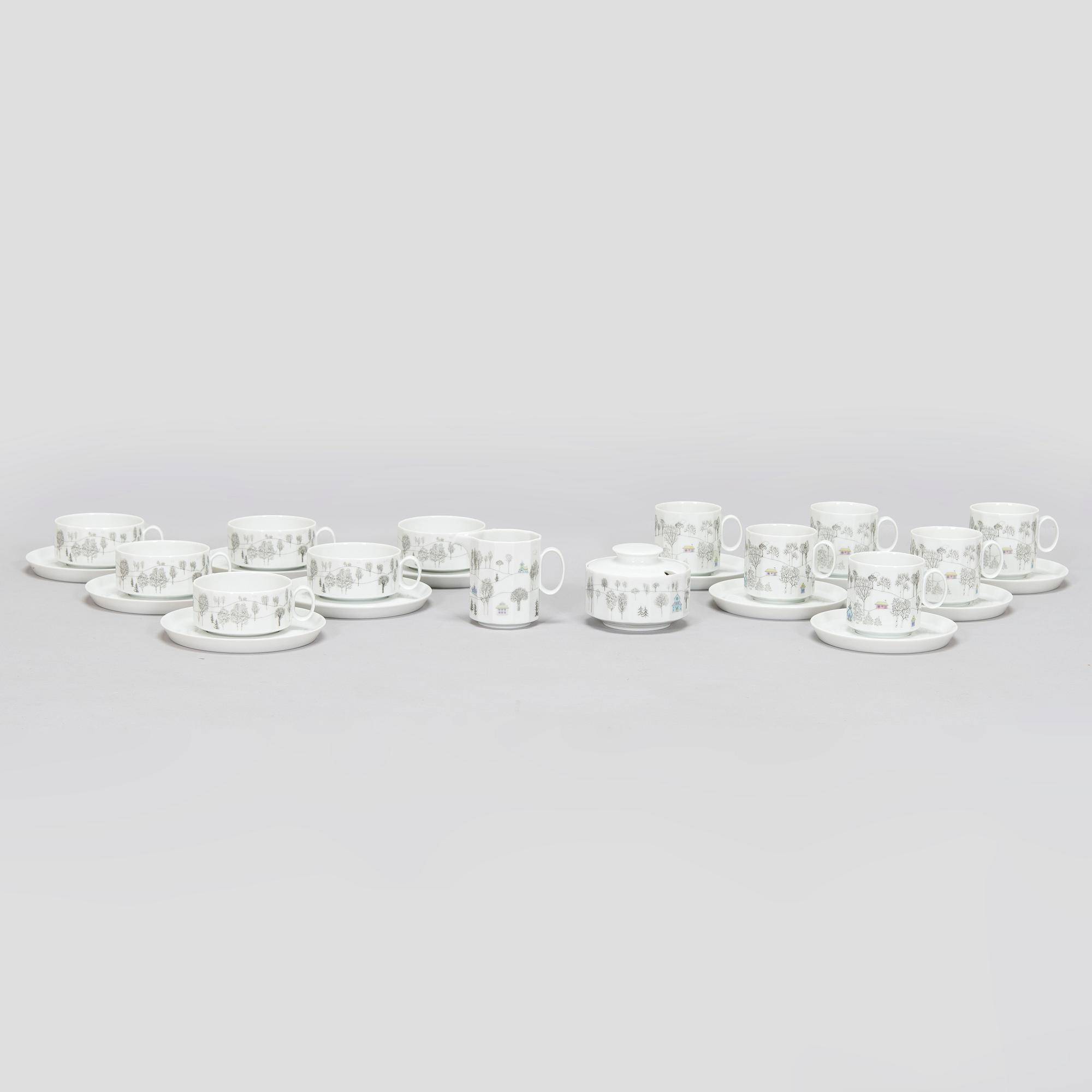 Tapio Wirkkala /Rut Bryk, kaffe- och teservis, porslin, 14 delar, "Winterreise" & "Polygon". Rosenthal.