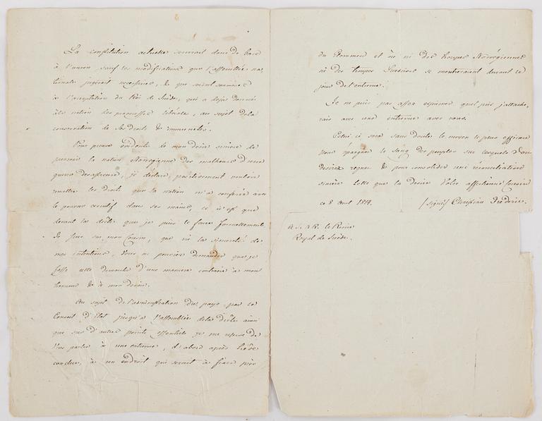 SAMTIDA BREVAVSKRIFTER, 4 st, Prins Christian Fredrik av Danmark-Kronprins Karl Johan av Sverige, Juli-Augusti 1814.