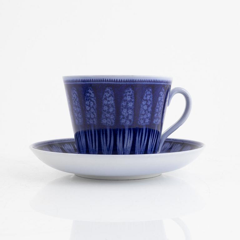 Arthur Percy, a set of three creamware "Blue Hyacinth" teacups with saucers, Gefle Porslinsfabrik, Sweden.