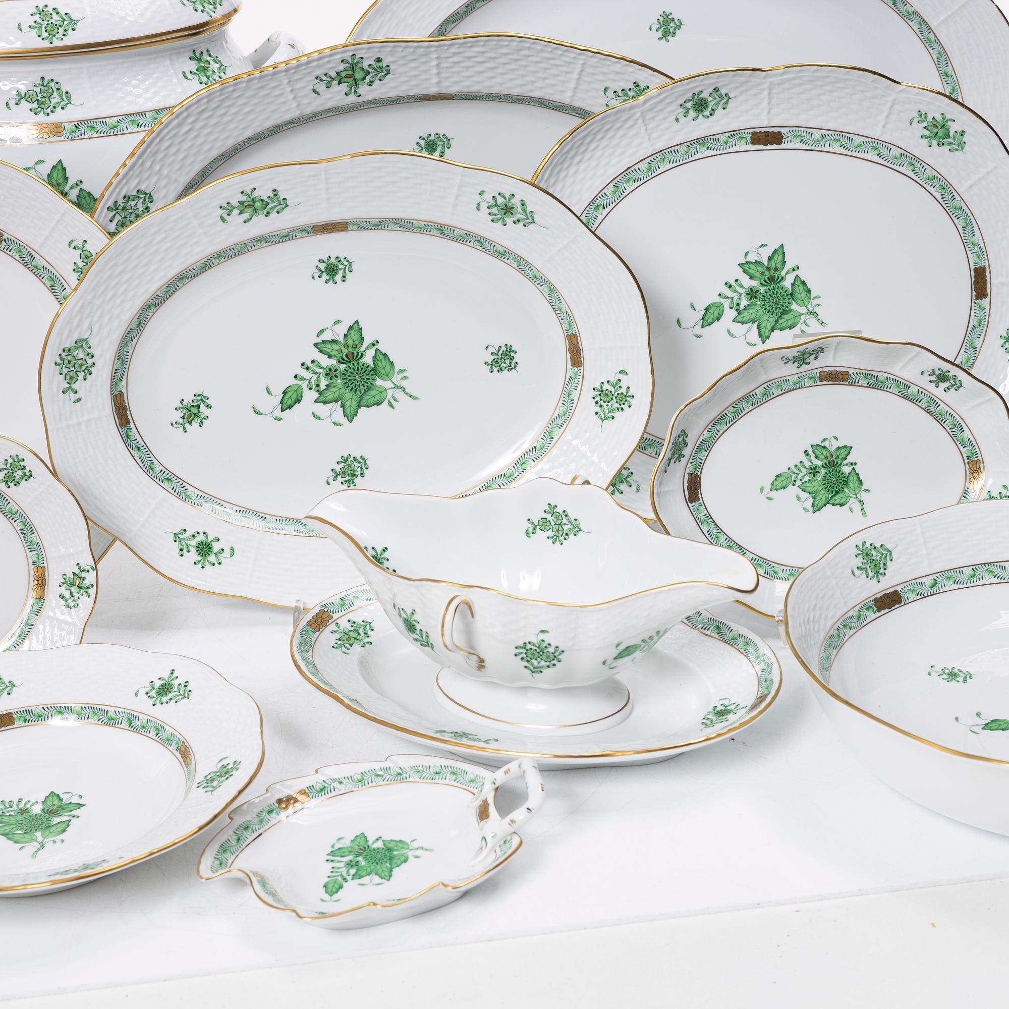 Herend, Service pieces, 59 pieces, "Chinese Bouquet"/ "Green Apponyi", Hungary.
