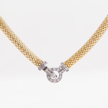 Halsband, 18K guld/vitguld, diamanter totalt ca 0.21 ct, Italien.